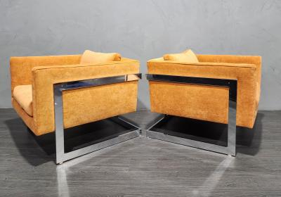 Milo Baughman Milo Baughman Large T Back Lounge Chairs in Orange Microfiber