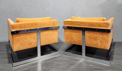 Milo Baughman Milo Baughman Large T Back Lounge Chairs in Orange Microfiber