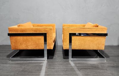 Milo Baughman Milo Baughman Large T Back Lounge Chairs in Orange Microfiber