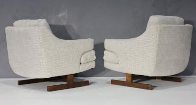 Milo Baughman Milo Baughman Lounge Chairs with T Leg Walnut Base and New Upholstery