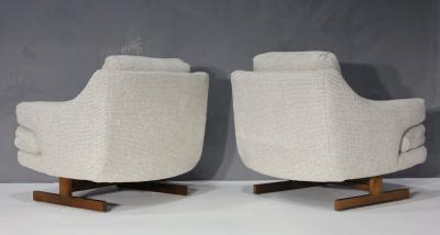 Milo Baughman Milo Baughman Lounge Chairs with T Leg Walnut Base and New Upholstery