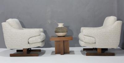 Milo Baughman Milo Baughman Lounge Chairs with T Leg Walnut Base and New Upholstery