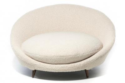 Milo Baughman Milo Baughman Monumental Satellite Chair in Soft Ivory White Boucl c 1960