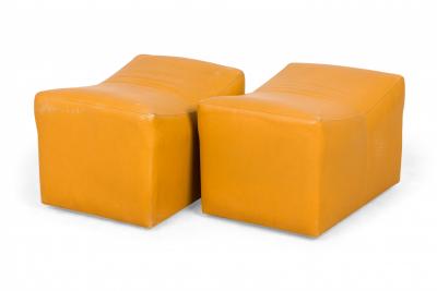 Milo Baughman Milo Baughman Mustard Yellow Leather Rolling Saddle Ottomans
