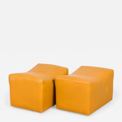 Milo Baughman Milo Baughman Mustard Yellow Leather Rolling Saddle Ottomans