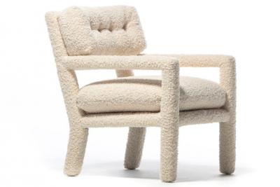 Milo Baughman Milo Baughman Parsons Style Ivory Boucl Chairs with en suite Ottoman c 1970s