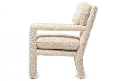 Milo Baughman Milo Baughman Parsons Style Ivory Boucl Chairs with en suite Ottoman c 1970s