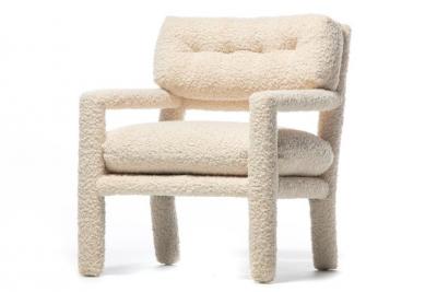 Milo Baughman Milo Baughman Parsons Style Ivory Boucl Chairs with en suite Ottoman c 1970s