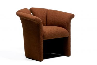 Milo Baughman Milo Baughman Plunging Open Back Lounge Chairs in Chocolate Brown Boucl c 1980