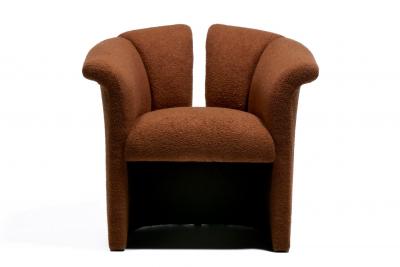 Milo Baughman Milo Baughman Plunging Open Back Lounge Chairs in Chocolate Brown Boucl c 1980