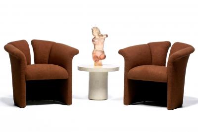 Milo Baughman Milo Baughman Plunging Open Back Lounge Chairs in Chocolate Brown Boucl c 1980