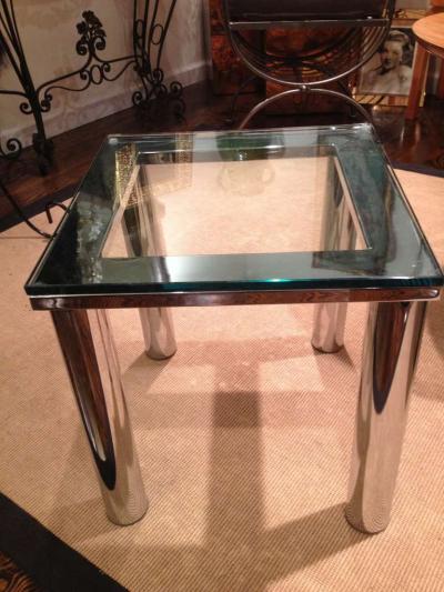 Milo Baughman Milo Baughman Polished Chrome Glass Small End Table