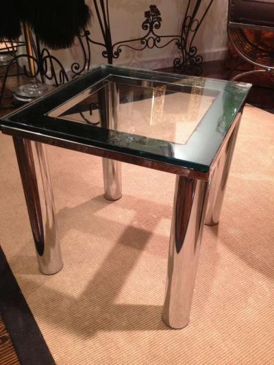 Milo Baughman Milo Baughman Polished Chrome Glass Small End Table
