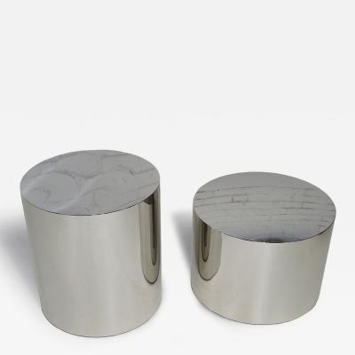 Milo Baughman Milo Baughman Polished Stainless Steel Chrome Drum Side Tables