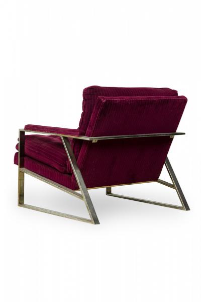 Milo Baughman Milo Baughman Purple Velour Upholstered Flat Chrome Bar Lounge Armchair
