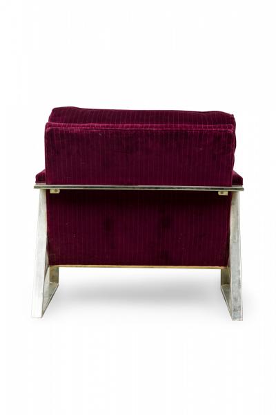 Milo Baughman Milo Baughman Purple Velour Upholstered Flat Chrome Bar Lounge Armchair