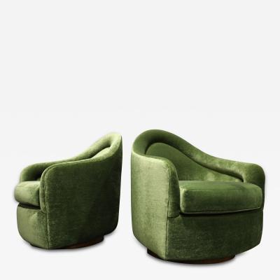 Milo Baughman Milo Baughman Rocking Swivel Lounge Chairs in Green Mohair