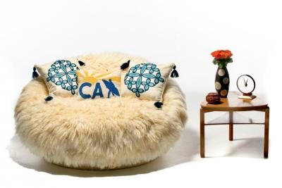 Milo Baughman Milo Baughman Satellite Lounge in Napa Valley Sheepskins Ivory Shearling