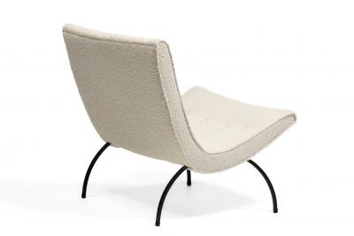 Milo Baughman Milo Baughman Scoop Chair in Soft Ivory Boucl with Iron Legs c 1950s