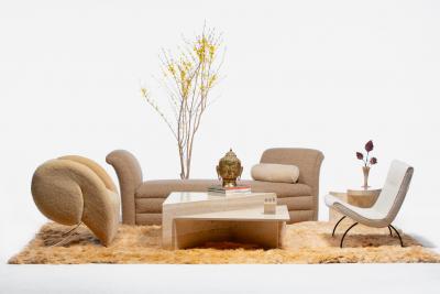 Milo Baughman Milo Baughman Scoop Chair in Soft Ivory Boucl with Iron Legs c 1950s