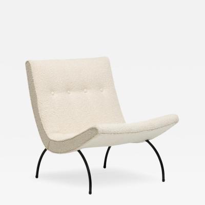 Milo Baughman Milo Baughman Scoop Chair in Soft Ivory Boucl with Iron Legs c 1950s