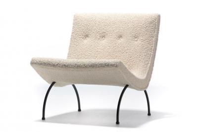 Milo Baughman Milo Baughman Scoop Chair in Super Soft Ivory Boucl with Iron Legs c 1950s