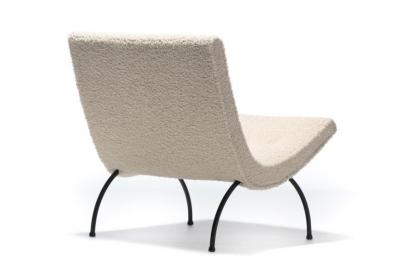 Milo Baughman Milo Baughman Scoop Chair in Super Soft Ivory Boucl with Iron Legs c 1950s