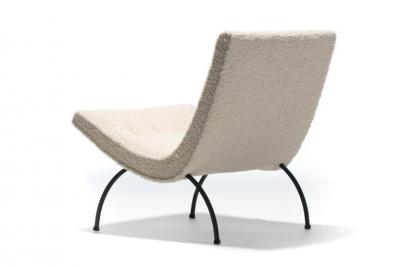 Milo Baughman Milo Baughman Scoop Chair in Super Soft Ivory Boucl with Iron Legs c 1950s