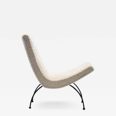 Milo Baughman Milo Baughman Scoop Chair in Super Soft Ivory Boucl with Iron Legs c 1950s