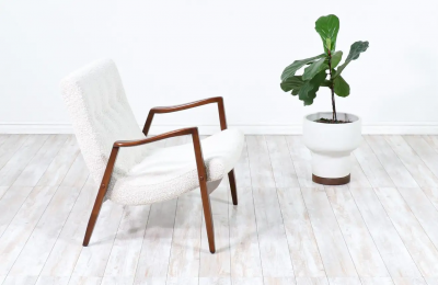 Milo Baughman Milo Baughman Scoop Lounge Chair Walnut Boucle Wool for James Inc 