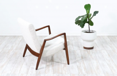 Milo Baughman Milo Baughman Scoop Lounge Chair Walnut Boucle Wool for James Inc 