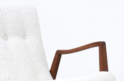 Milo Baughman Milo Baughman Scoop Lounge Chair Walnut Boucle Wool for James Inc 