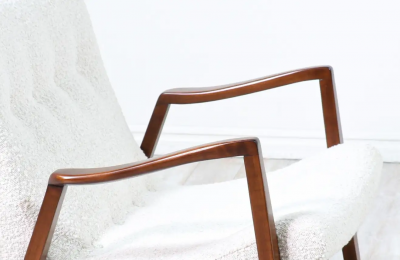 Milo Baughman Milo Baughman Scoop Lounge Chair Walnut Boucle Wool for James Inc 