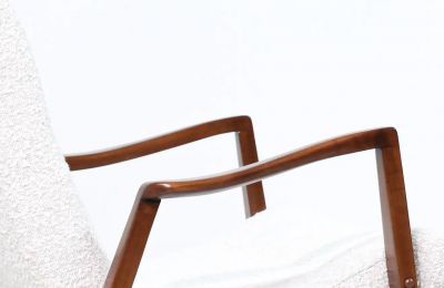Milo Baughman Milo Baughman Scoop Lounge Chair Walnut Boucle Wool for James Inc 
