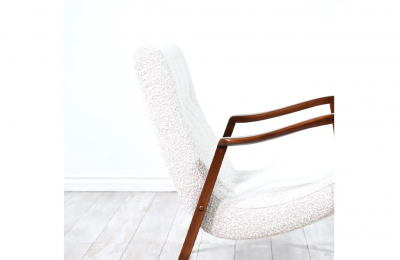 Milo Baughman Milo Baughman Scoop Lounge Chair Walnut Boucle Wool for James Inc 