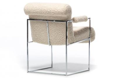 Milo Baughman Milo Baughman Set of 8 Chrome Dining Chairs in Ivory Boucl c 1975