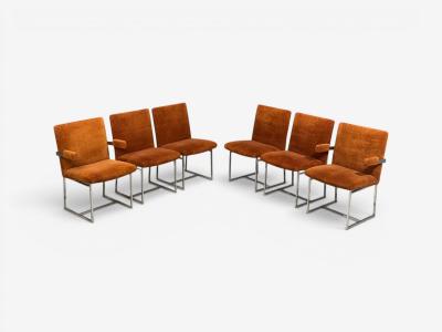 Milo Baughman Milo Baughman Six Dining Chairs Chrome Fabric USA 1970s