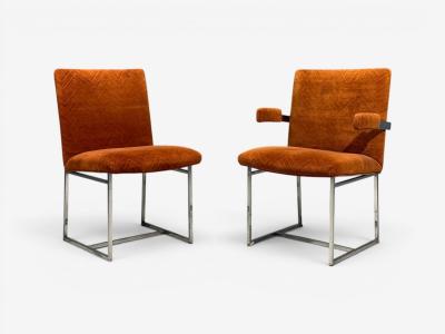 Milo Baughman Milo Baughman Six Dining Chairs Chrome Fabric USA 1970s