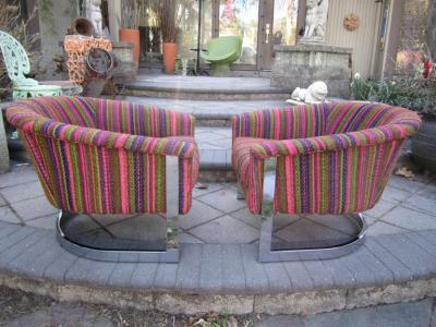 Milo Baughman Milo Baughman Style Chrome Flatbar Barrel Back Lounge Chair Mid Century