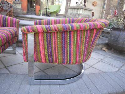 Milo Baughman Milo Baughman Style Chrome Flatbar Barrel Back Lounge Chair Mid Century