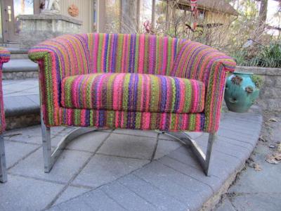 Milo Baughman Milo Baughman Style Chrome Flatbar Barrel Back Lounge Chair Mid Century