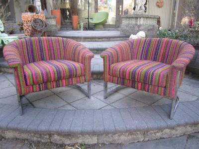 Milo Baughman Milo Baughman Style Chrome Flatbar Barrel Back Lounge Chair Mid Century