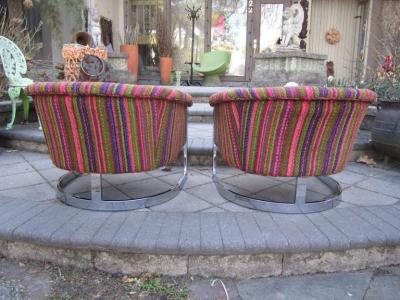 Milo Baughman Milo Baughman Style Chrome Flatbar Barrel Back Lounge Chair Mid Century