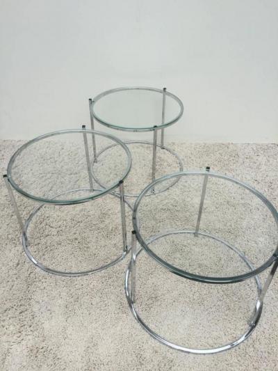Milo Baughman Milo Baughman Style Chrome Glass Stacking Nesting Side Tables