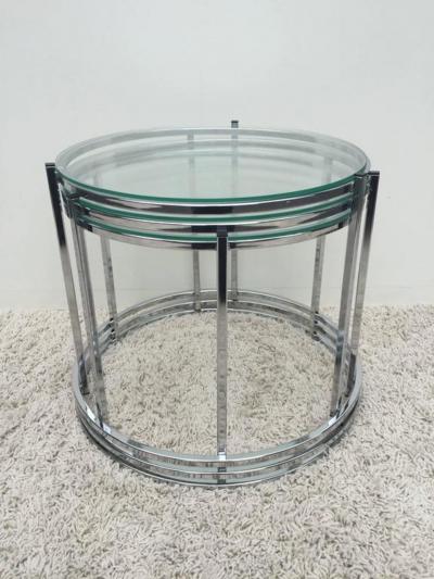 Milo Baughman Milo Baughman Style Chrome Glass Stacking Nesting Side Tables