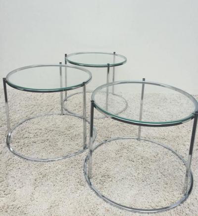 Milo Baughman Milo Baughman Style Chrome Glass Stacking Nesting Side Tables
