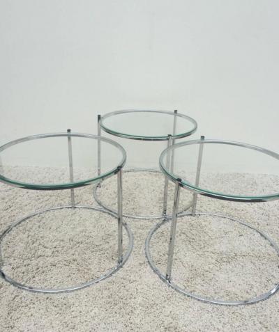Milo Baughman Milo Baughman Style Chrome Glass Stacking Nesting Side Tables