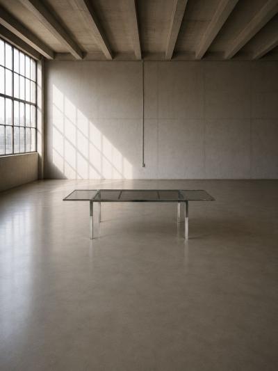 Milo Baughman Milo Baughman Style Expanding Dining Table Chrome Smoked Glass USA 1970s