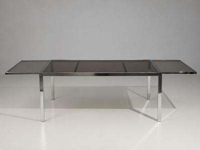 Milo Baughman Milo Baughman Style Expanding Dining Table Chrome Smoked Glass USA 1970s