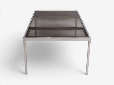 Milo Baughman Milo Baughman Style Expanding Dining Table Chrome Smoked Glass USA 1970s